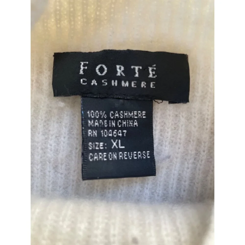 Forte Cashmere Women's XL 100% Cashmere Neutral Stripe Turtleneck Sweater - Picture 6 of 13